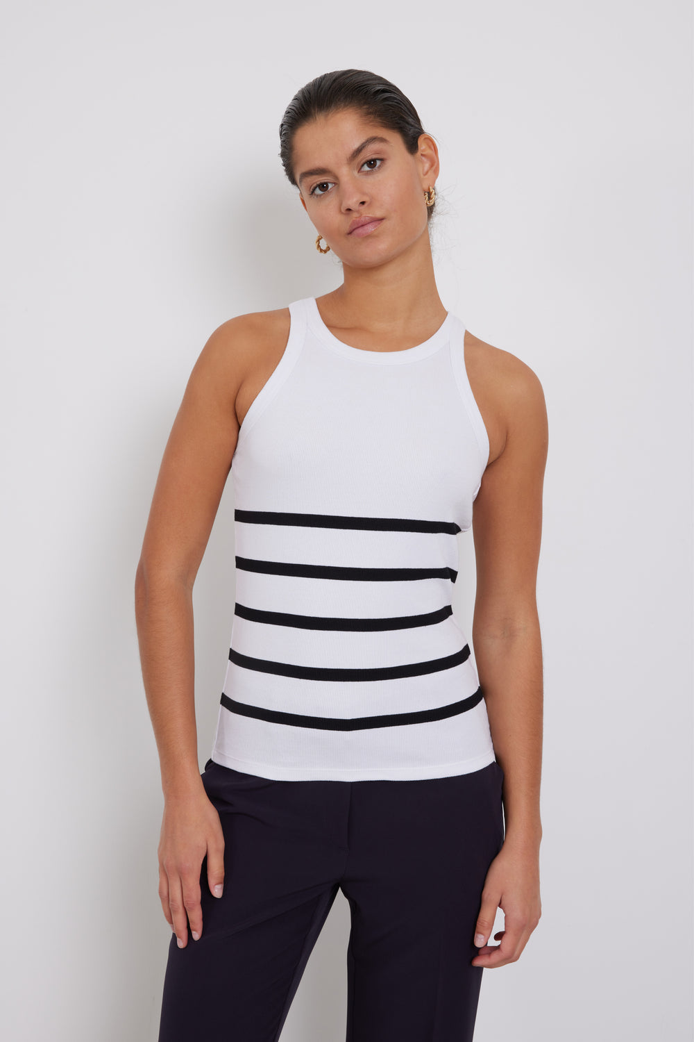 Bruuns Bazaar Women KatyBBRib Stribed Tank top T-shirts White w. black stripe