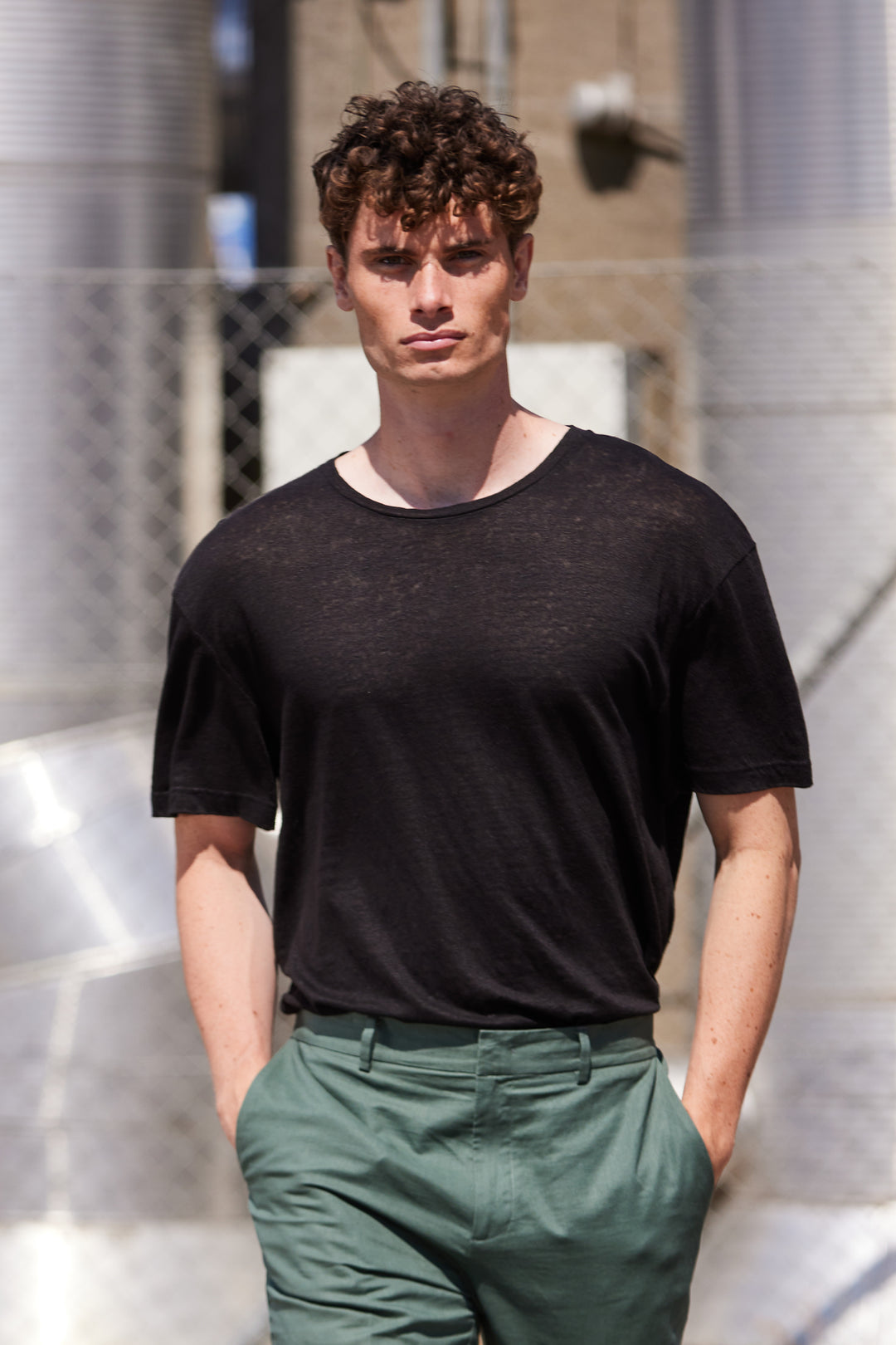 Bruuns Bazaar Men LinenBBRound tee T-shirts Black