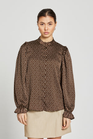 Bruuns Bazaar Women AcaciaBBFria skjorte Skjorter Brown/cream dot print