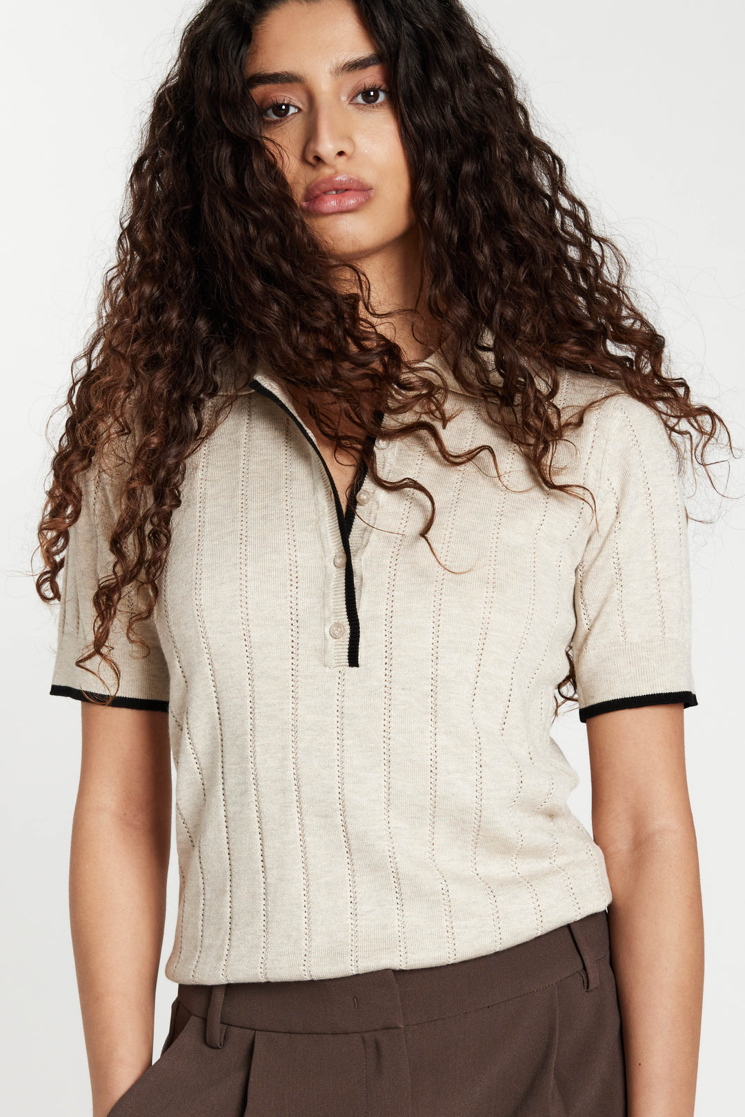 Bruuns Bazaar Women AnemoneBBValnenzia knit polo Strik Sand Melange