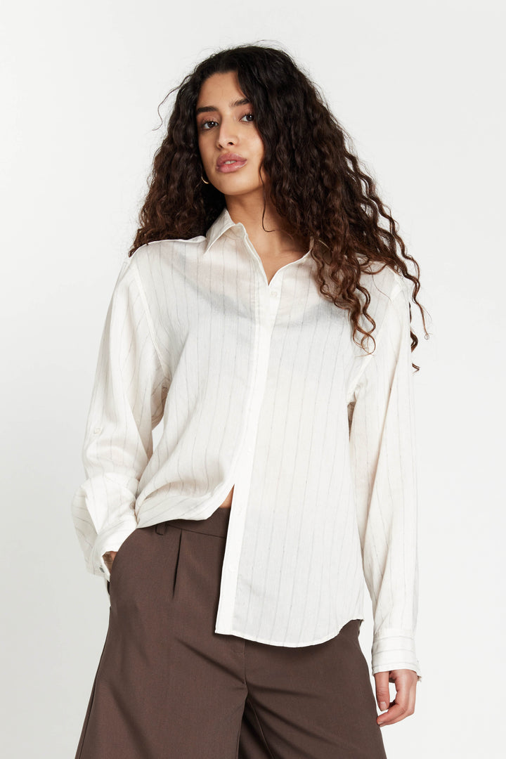 Bruuns Bazaar Women CoccoBBAgatah shirt Skjorter Snow white with black stripe