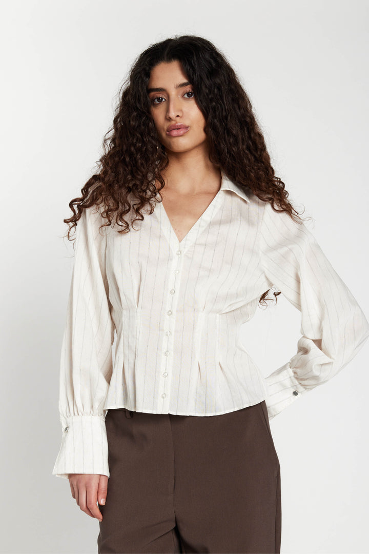 Bruuns Bazaar Women CoccoBBViona shirt Skjorter Snow white with black stripe
