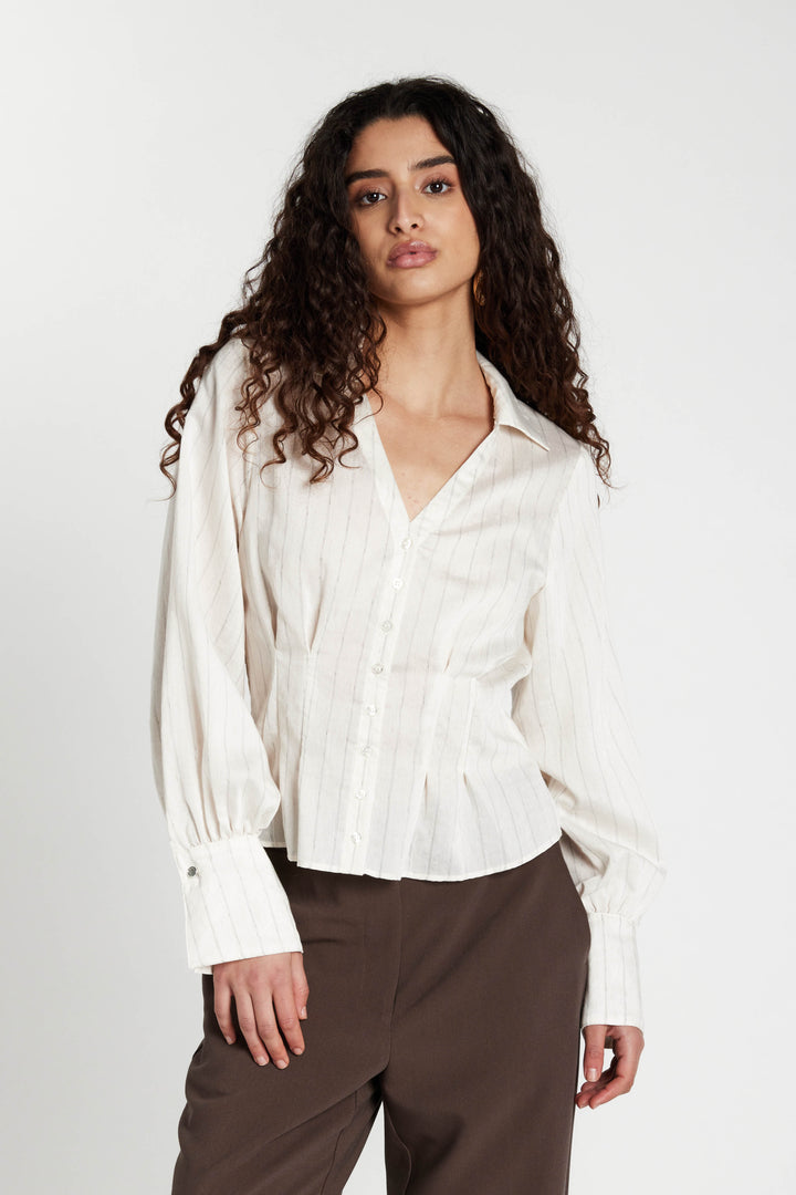Bruuns Bazaar Women CoccoBBViona shirt Skjorter Snow white with black stripe