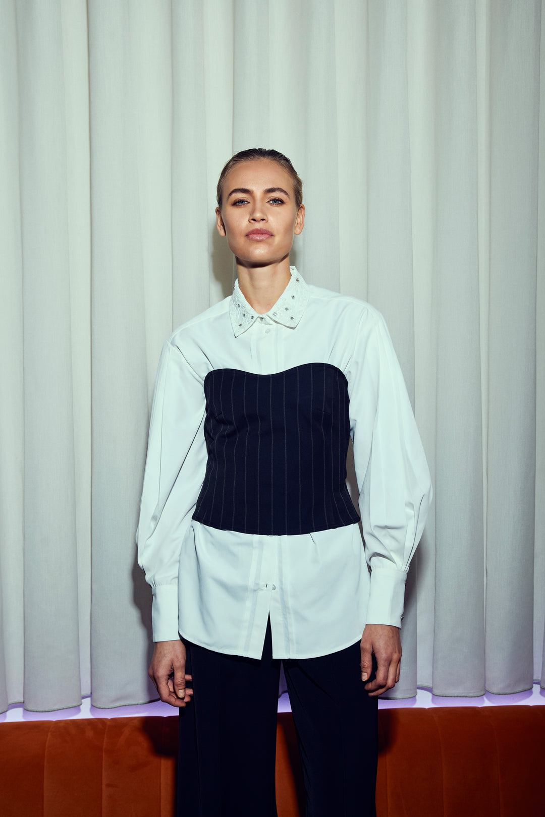 Bruuns Bazaar Women HydrangeaBBKorsas top Bluser Black pinstripe