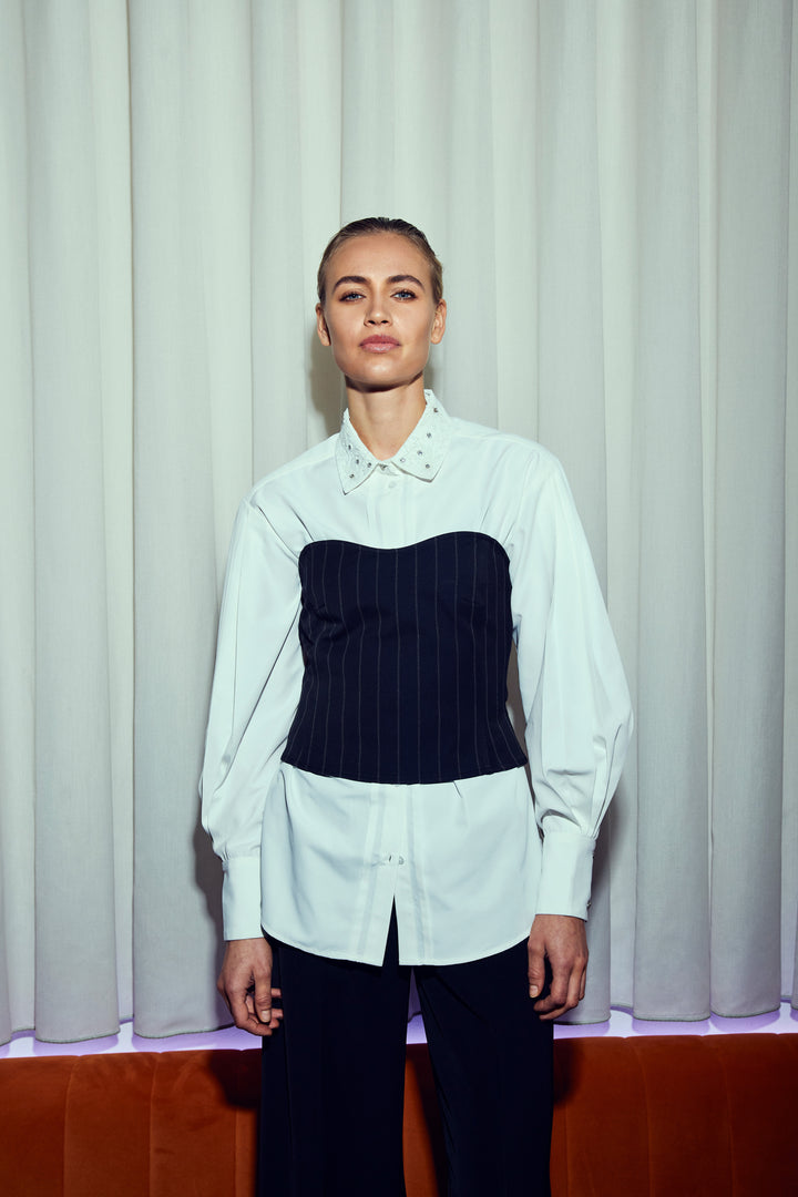 Bruuns Bazaar Women HydrangeaBBKorsas top Bluser Black pinstripe