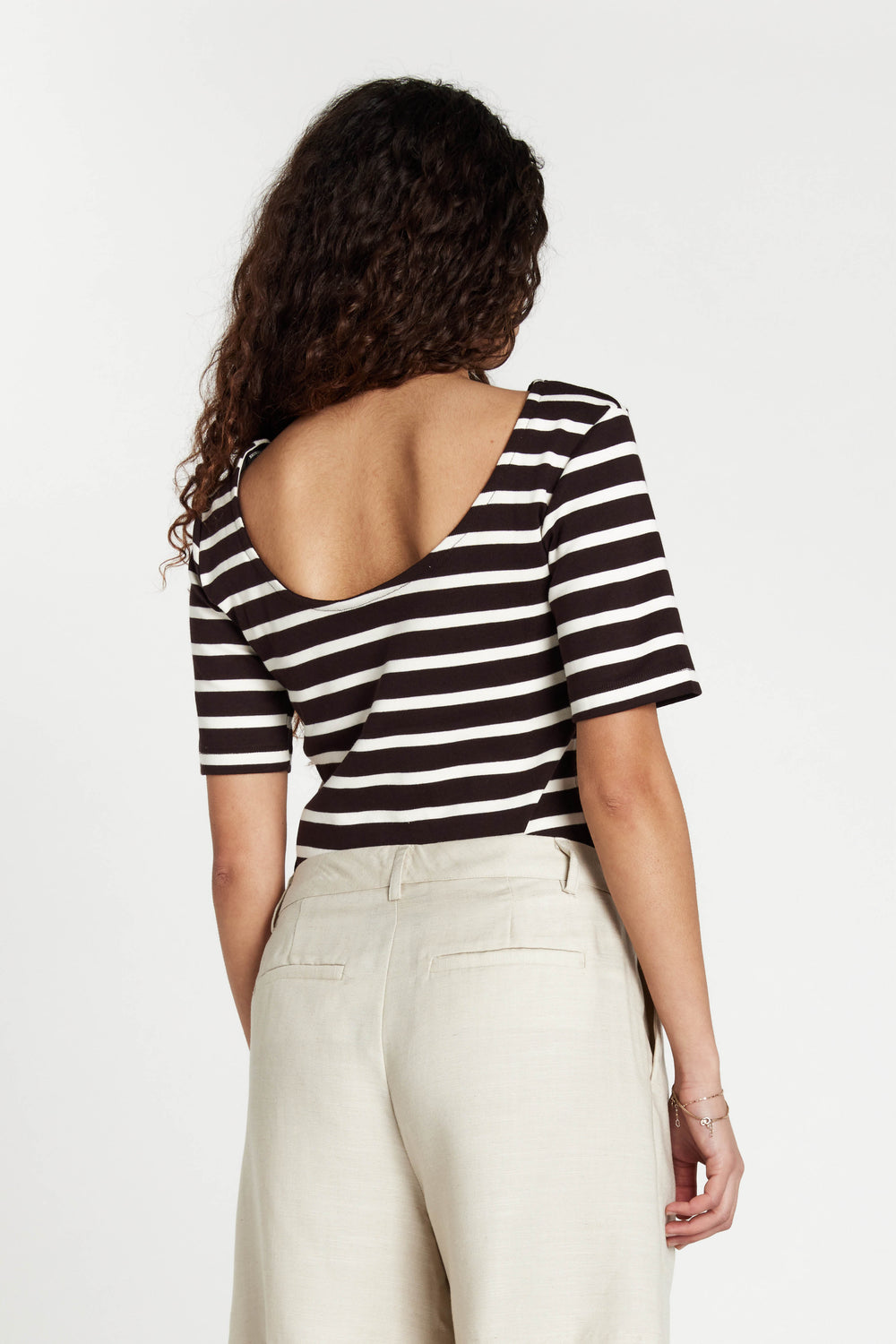 Bruuns Bazaar Women IguanuraBBBoat neck blouse T-shirts Brown stripe