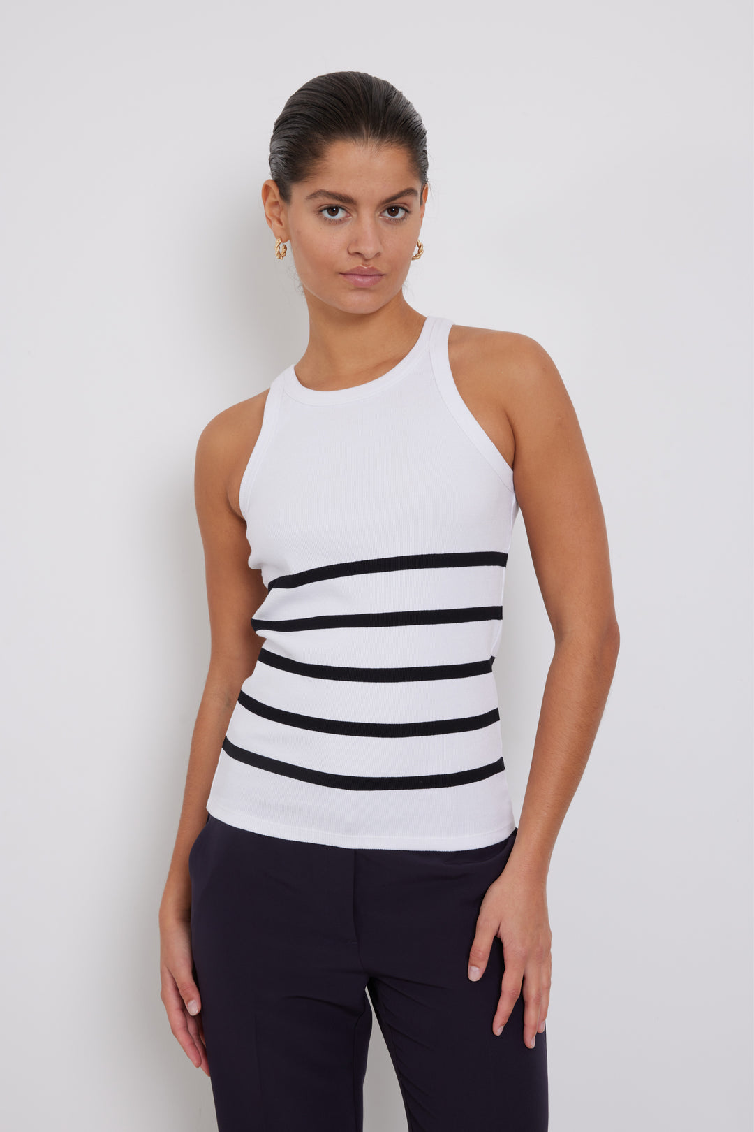 Bruuns Bazaar Women KatyBBRib Stribed Tank top T-shirts White w. black stripe