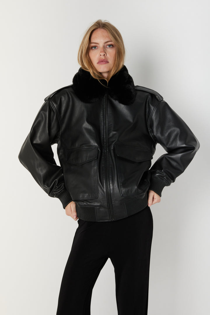 Bruuns Bazaar Women LeatherBBpilot jakke Overtøj Black