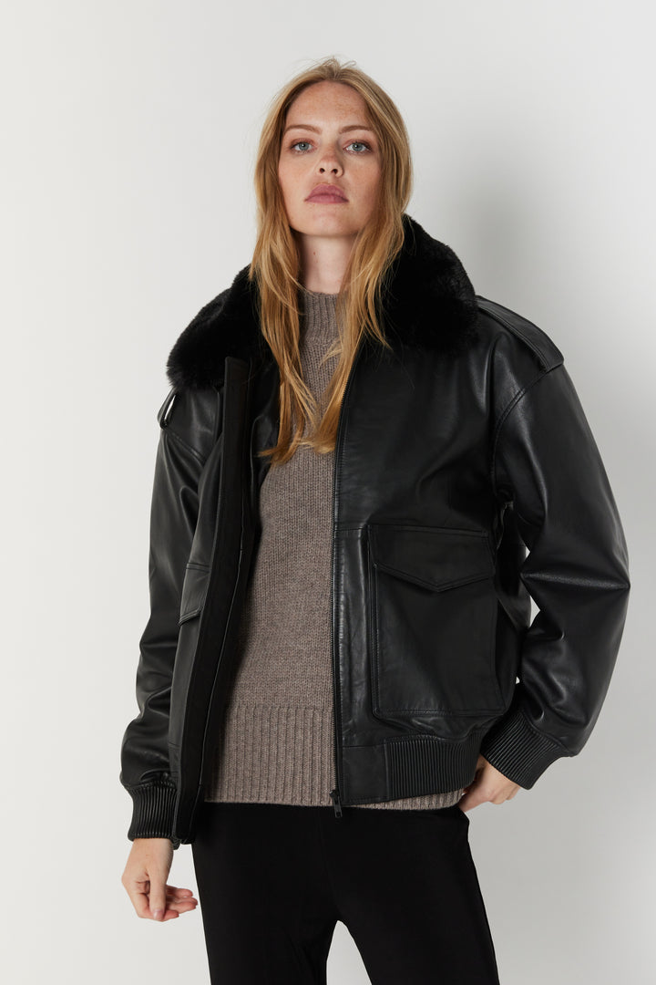 Bruuns Bazaar Women LeatherBBpilot jakke Overtøj Black