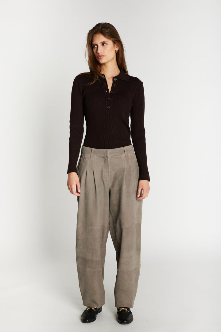 Bruuns Bazaar Women SuedaBBBarel ruskindsbukser Bukser Taupe grey