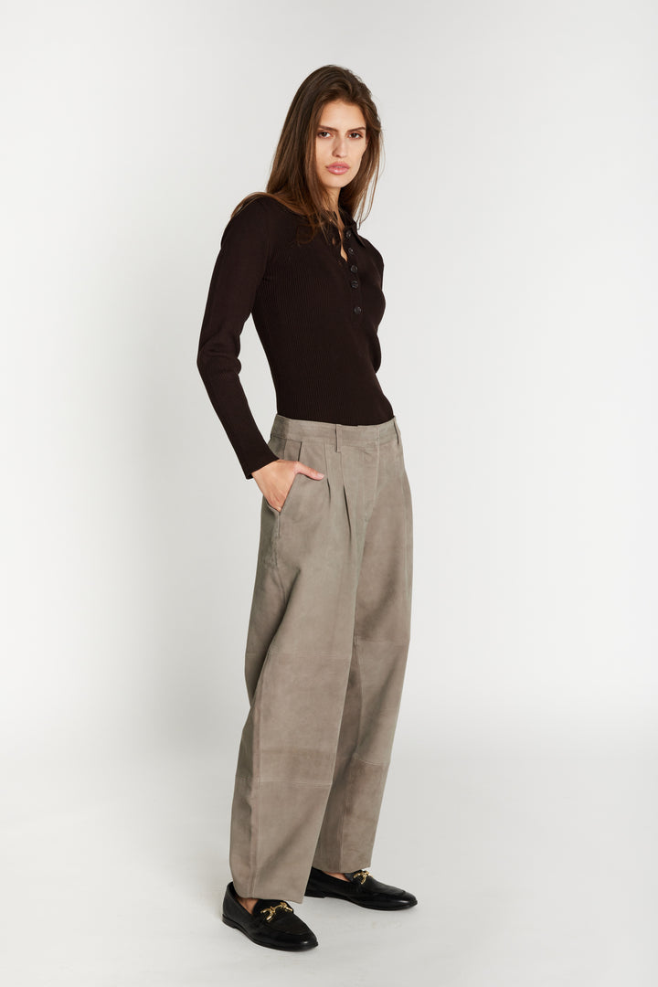Bruuns Bazaar Women SuedaBBBarel ruskindsbukser Bukser Taupe grey